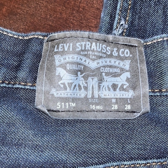 LEVIS 511 slim boys denim jeans size 16 reg (28X28) blue dark wash straight leg - Picture 4 of 7